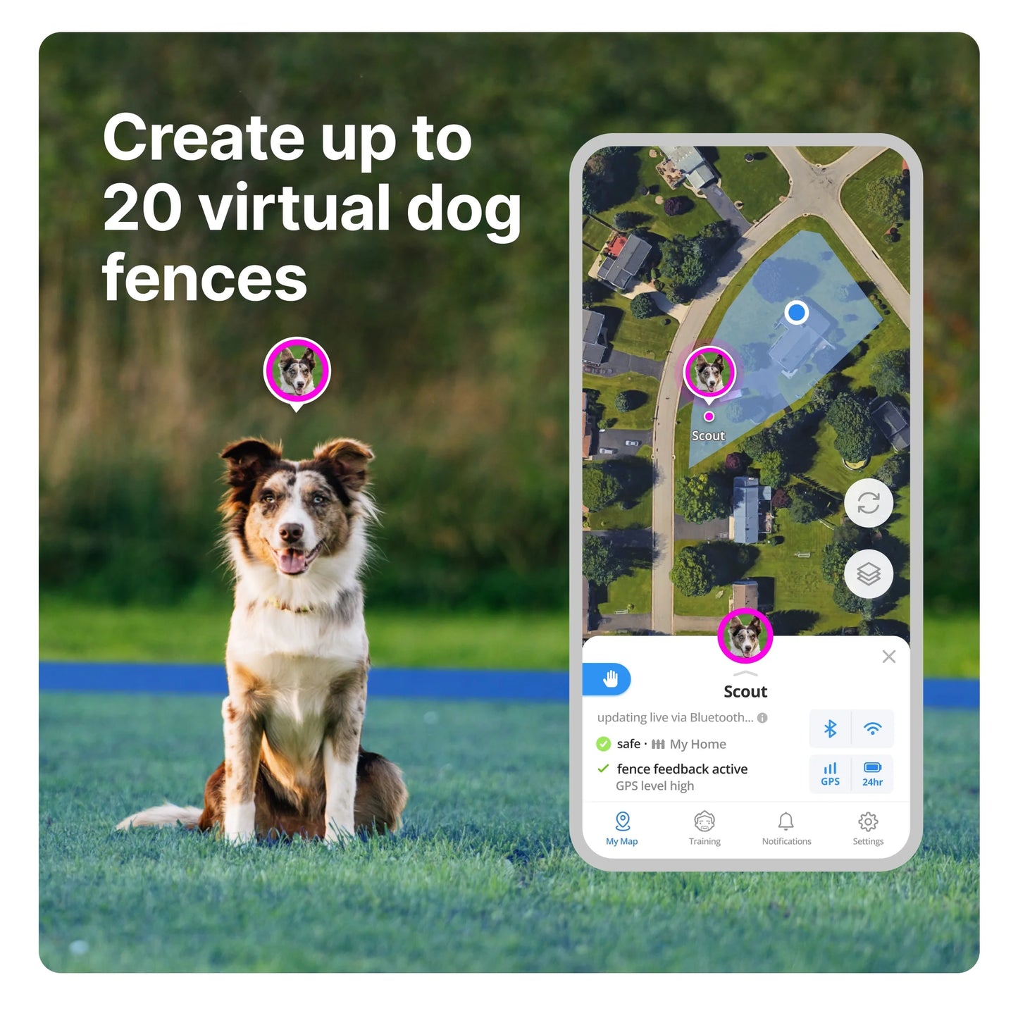 3 - Wireless GPS Dog Fence & Training Collar with Real-Time Tracking, Orchid, Small